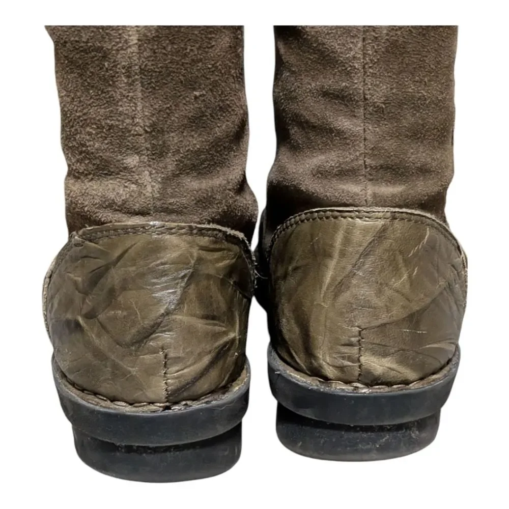 Clark Women's Olive Green suede leather boots side zip reptile look size 8M
